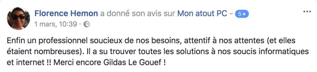 Avis Facebook - MonatoutPC